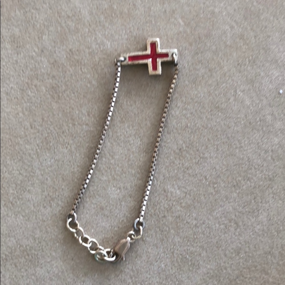 Red enamel cross bracelet sterling silver